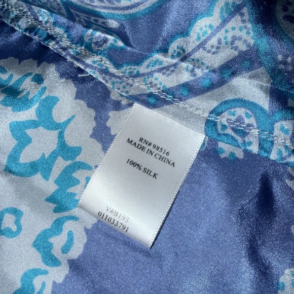 💫STUNNING Vintage 90s Y2K Blue Floral Paisley Silk Long Sleeve Button Down Shirt - Picture 5 of 10